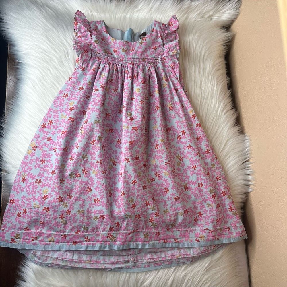 Tea Collection Ditsy Floral Flutter Sleeve High Low Dress in Pink Size 3